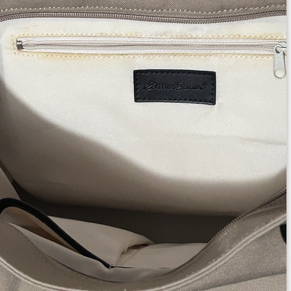 Eddie Bauer Canvas Tote Purse with Brown Leather Shoulder Straps - Picture 2 of 3